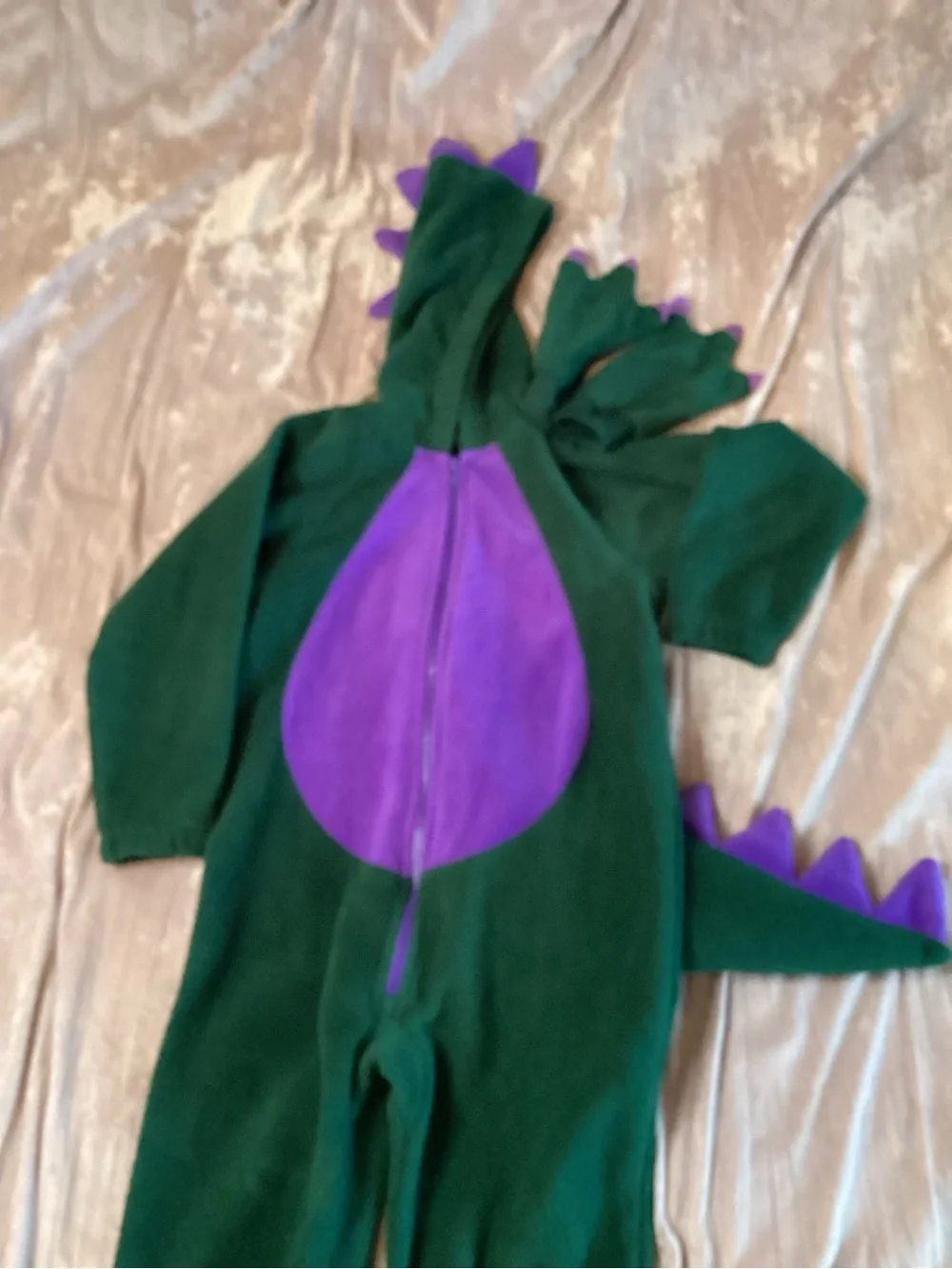 Lands' End Green and Purple Fleece Dinosaur Onesie